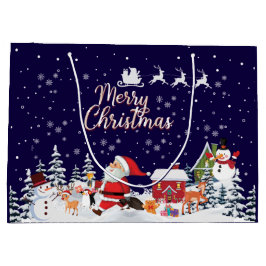 Bolsa De Regalo Grande Santa Claus, Snowman Feliz Navidad Mediu