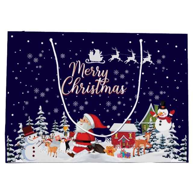 Bolsa De Regalo Grande Santa Claus, Snowman Feliz Navidad Mediu (Reverso)