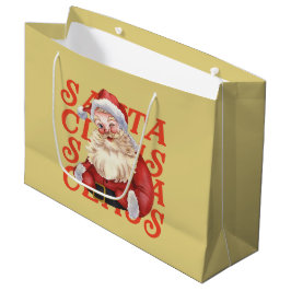 Bolsa De Regalo Grande Santa Claus tradicional acuarela Rojo y Mostaza