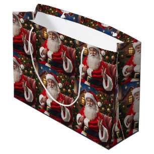 Bolsa De Regalo Grande Santa Cláusula sonriendo y saludando
