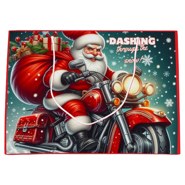 Bolsa De Regalo Grande Santa en motocicleta (Anverso)