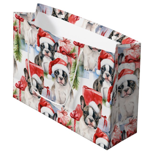 Bolsa De Regalo Grande Santa Hat Pups Frenchie (Angulo Anverso)