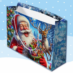 Bolsa De Regalo Grande Santa Reindeer Comparte un Chiste Añadir el nombre