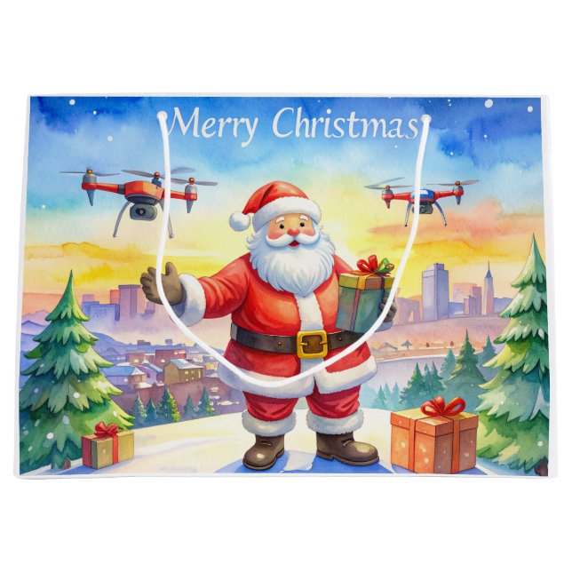 Bolsa De Regalo Grande Santa’s Drone Delivery Working on Christmas  (Anverso)