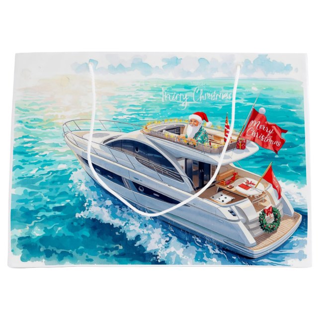 Bolsa De Regalo Grande Santa Sailing – Tropical Christmas by the Sea (Anverso)