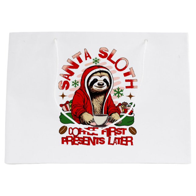 Bolsa De Regalo Grande Santa Sloth bebiendo café (Anverso)