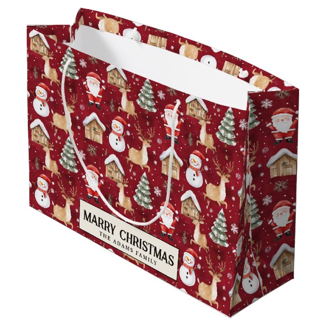 Bolsa De Regalo Grande Santa Snowman Pine Tree Personalizado roja Feliz N (Angulo reverso)