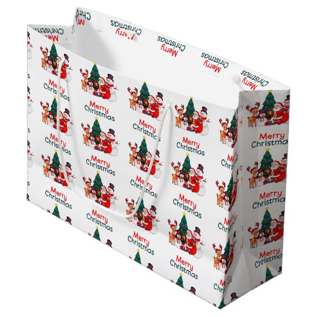 Bolsa De Regalo Grande Santa Snowman Y El Reno Festividad Feliz Navidad (Angulo Anverso)