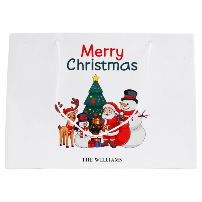 Bolsa De Regalo Grande Santa Snowman Y El Reno Festividad Feliz Navidad (Anverso)