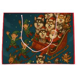 Bolsa De Regalo Grande Santa with joyous pups and elves!