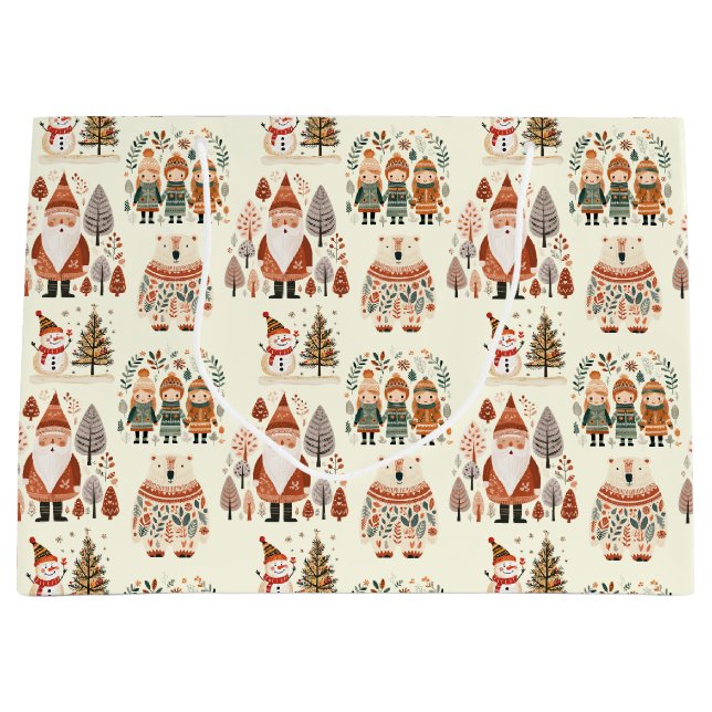 Bolsa De Regalo Grande Scandinavian Folk Art Festive Holiday (Anverso)