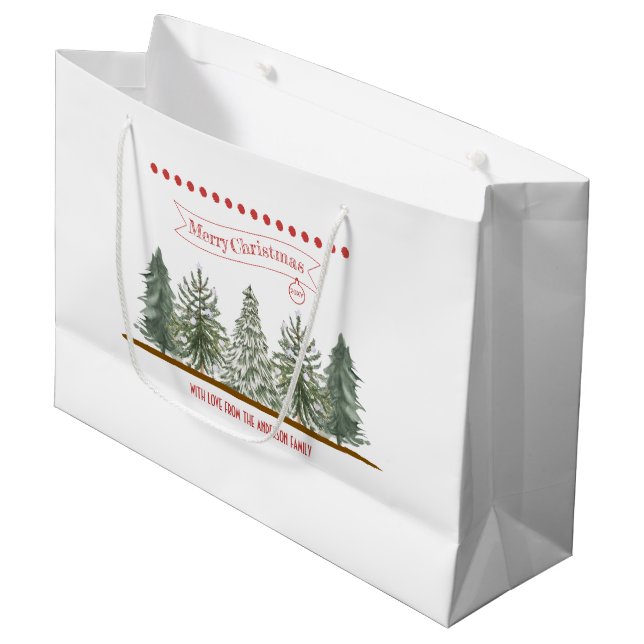 Bolsa De Regalo Grande Scandinavian Winter Pine Tree Merry Christmas (Angulo Anverso)