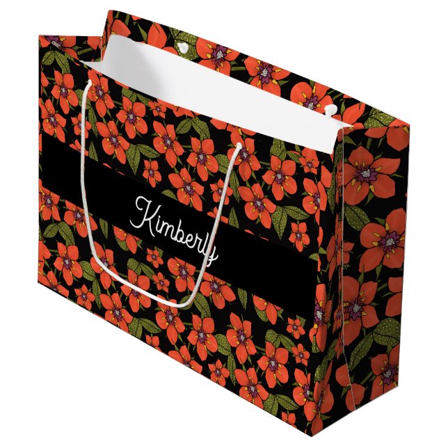 Bolsa De Regalo Grande Scarlet Pimpernel Watercolor Monogram Name (Angulo Anverso)