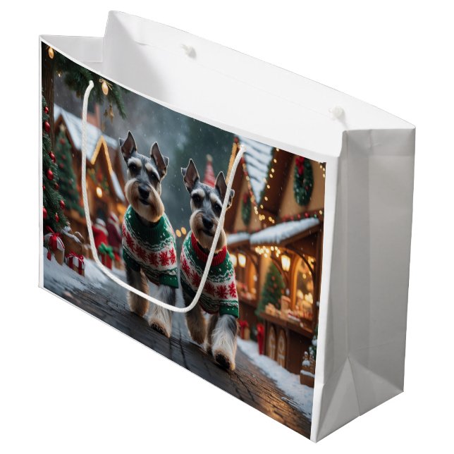 Bolsa De Regalo Grande Schnauzer Dogs Christmas Snow Holiday  (Angulo Anverso)