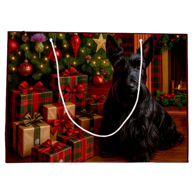 Bolsa De Regalo Grande Scottish Terrier Holiday  (Reverso)