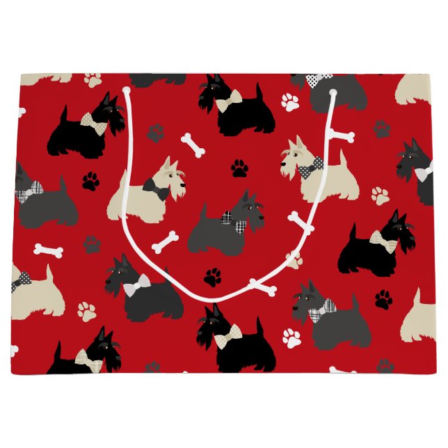 Bolsa De Regalo Grande Scottish Terrier Paws and Bones Red (Anverso)