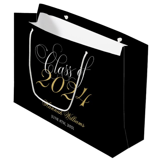 Bolsa De Regalo Grande Script Black Gold Class of 2024 Graduation (Angulo Anverso)