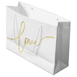 BOLSA DE REGALO GRANDE SCRIPT DE AMOR DEL RELIEVE METALIZADO DORADO EL DÍ