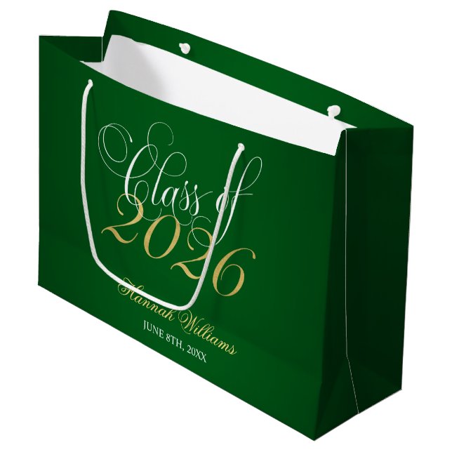 Bolsa De Regalo Grande Script Green Gold Class of 2024 Graduation (Angulo Anverso)