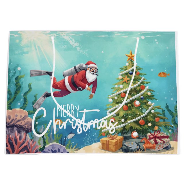 Bolsa De Regalo Grande Scuba Santa Underwater Christmas Holiday (Anverso)