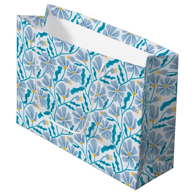 Bolsa De Regalo Grande Seamless Blue Mid-Century Modern Floral Pattern (Angulo Anverso)
