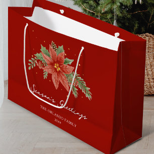 Bolsa De Regalo Grande Seasons Greetings Navidades Red Poinsettia
