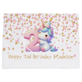 Bolsa De Regalo Grande Segundo cumpleaños de Chicas Purpurina de Oro Rosa