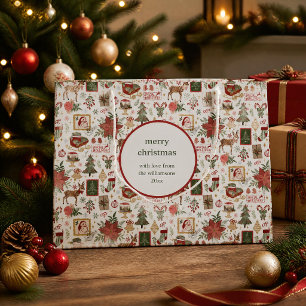 Bolsa De Regalo Grande Sello de Navidad personalizado con estampilla vint