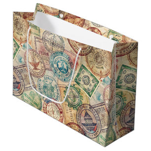 Bolsa De Regalo Grande Sello de Pasaporte Rústico Patrón de Viaje (1)
