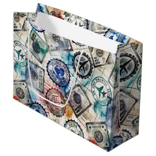 Bolsa De Regalo Grande Sello de Pasaporte Rústico Patrón de Viaje (2)