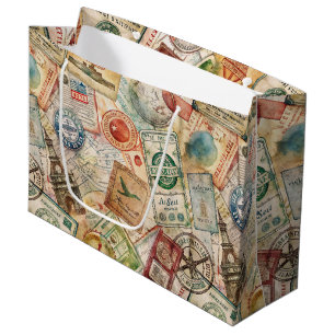 Bolsa De Regalo Grande Sello de Pasaporte Rústico Patrón de Viaje (5)