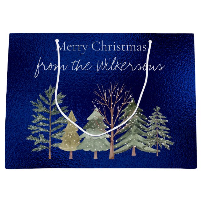 Bolsa De Regalo Grande Selva de invierno acuarela en árboles simples noct (Anverso)