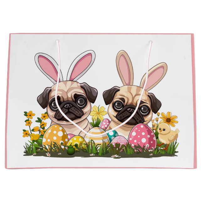 Bolsa De Regalo Grande Semana Santa Pug Perro Conejito Orejas (Anverso)