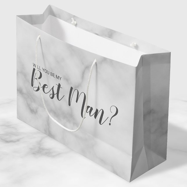 Bolsa De Regalo Grande ¿Serás Mi Mejor Hombre? Elegante guión de mármol (Subido por el creador)