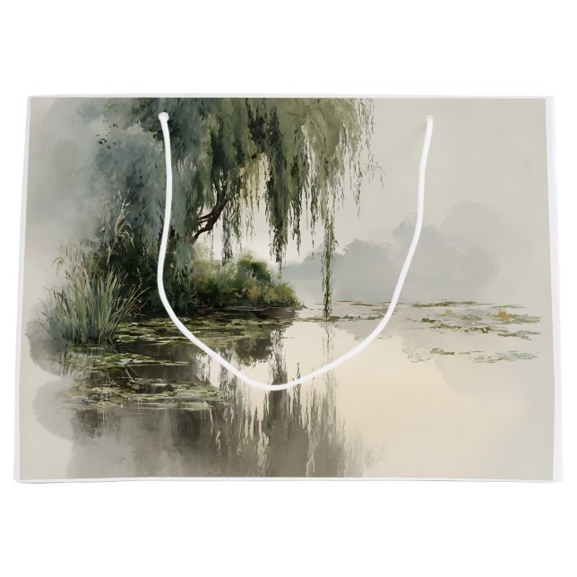Bolsa De Regalo Grande Serene Willow Tree Reflection Nature Art (2) (Anverso)