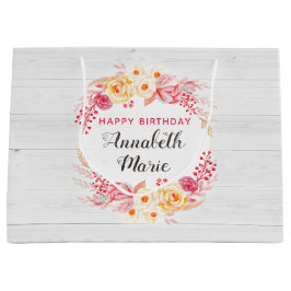 Bolsa De Regalo Grande Shabby Chic Rústico Rosas florales felices cumplea