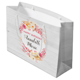 Bolsa De Regalo Grande Shabby Chic Rústico Rosas florales felices cumplea