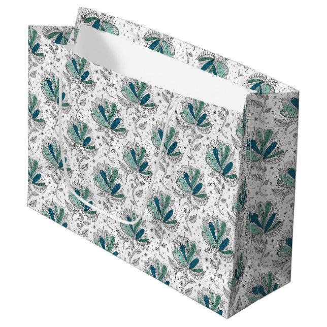 Bolsa De Regalo Grande Shades of Green Floral Abstract Doodle Art Style  (Angulo Anverso)