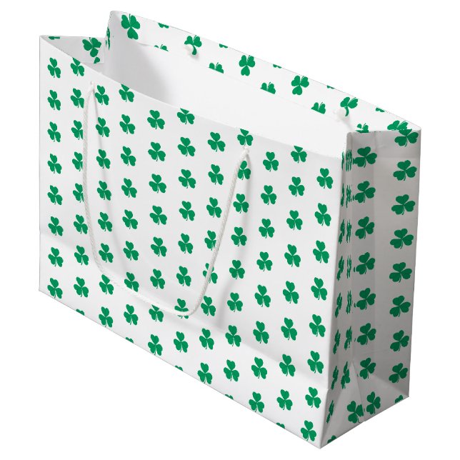 Bolsa De Regalo Grande Shamrock St. Patrick's Day Green White Pattern (Angulo Anverso)