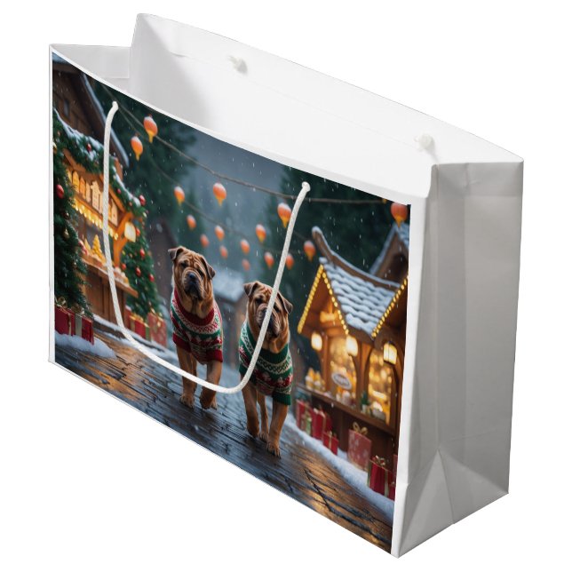 Bolsa De Regalo Grande Shar Pei  Dogs Christmas Snow Holiday (Angulo Anverso)