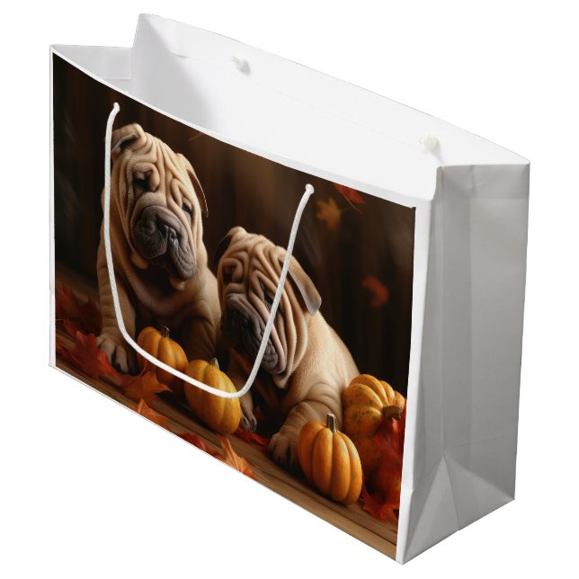 Bolsa De Regalo Grande Shar Pei Puppy Calabaza deslumbrante de otoño (Angulo Anverso)