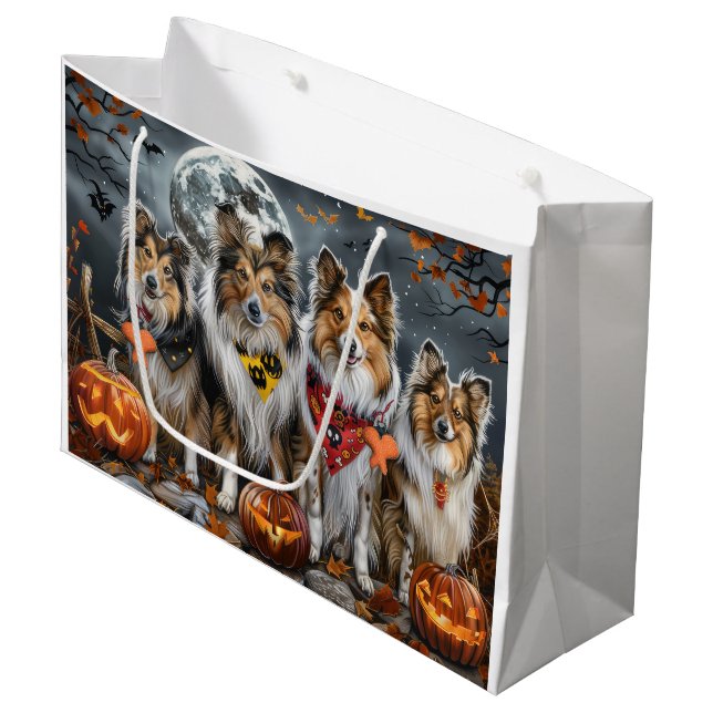 Bolsa De Regalo Grande Shetland Sheepdog Halloween Spooky (Angulo Anverso)