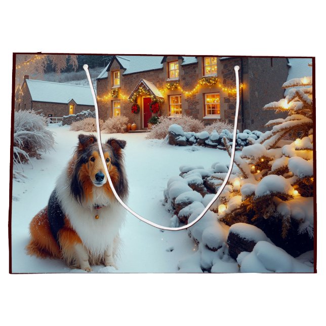 Bolsa De Regalo Grande Shetland Sheepdog Holiday  (Reverso)