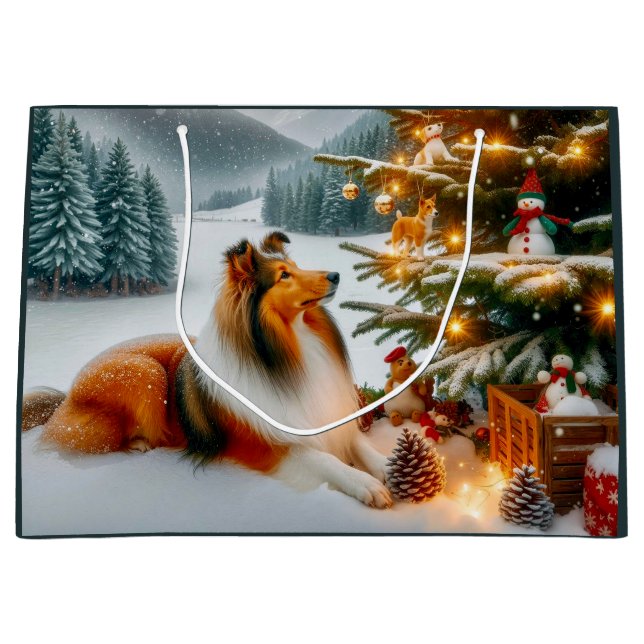 Bolsa De Regalo Grande  Shetland Sheepdog Holiday  (Anverso)
