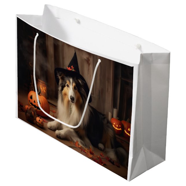 Bolsa De Regalo Grande Shetland Sheepdog Pumpkins Halloween Scary (Angulo Anverso)