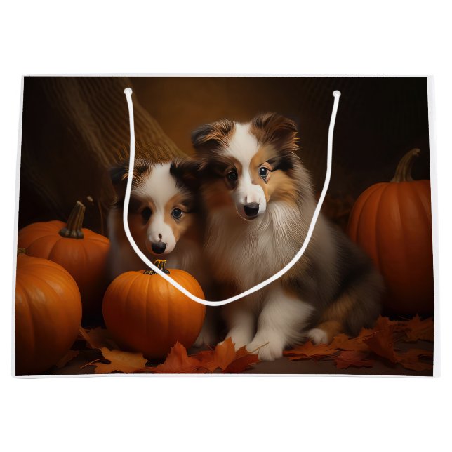 Bolsa De Regalo Grande Shetland Sheepdog Puppy Autumn Delight Pumpkin (Anverso)
