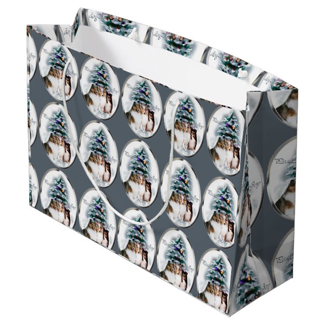 Bolsa De Regalo Grande Shetland Sheepdog Trio Navidades (Angulo reverso)