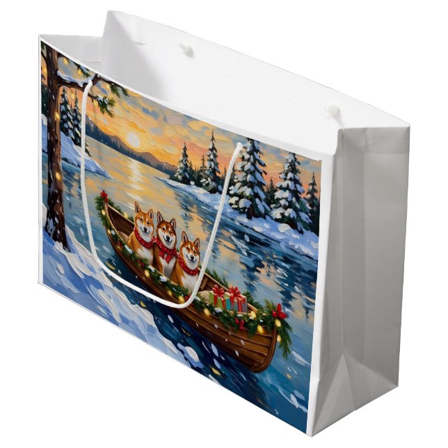Bolsa De Regalo Grande Shiba Inu Christmas Boat Holiday (Angulo Anverso)