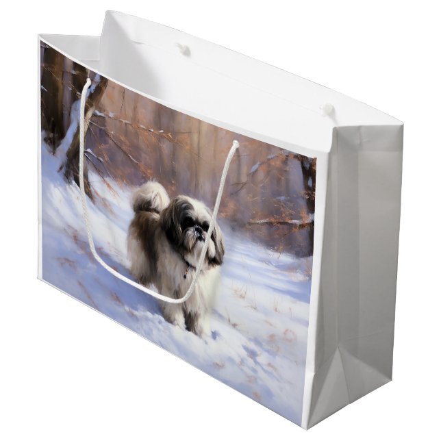 Bolsa De Regalo Grande Shih Tzu deja que nieve Navidades (Angulo Anverso)