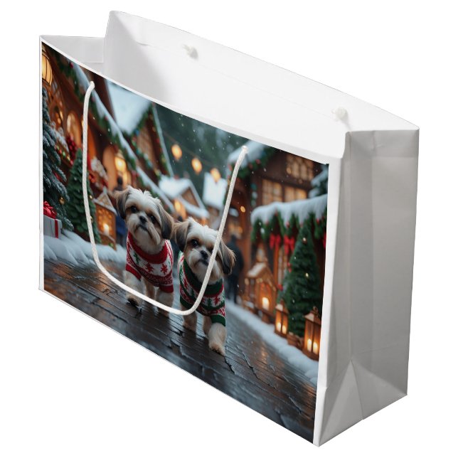 Bolsa De Regalo Grande Shih Tzu Dogs Christmas Snow Holiday (Angulo Anverso)